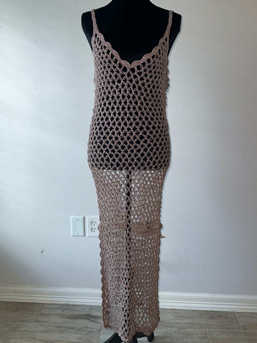 Sheer Metallic Crochet Swim Cover-Up Dress 👙 - Picture 2 of 8